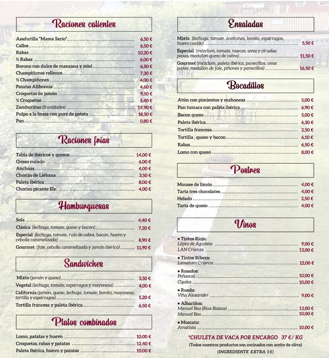 Bar Tino Escobedo carta